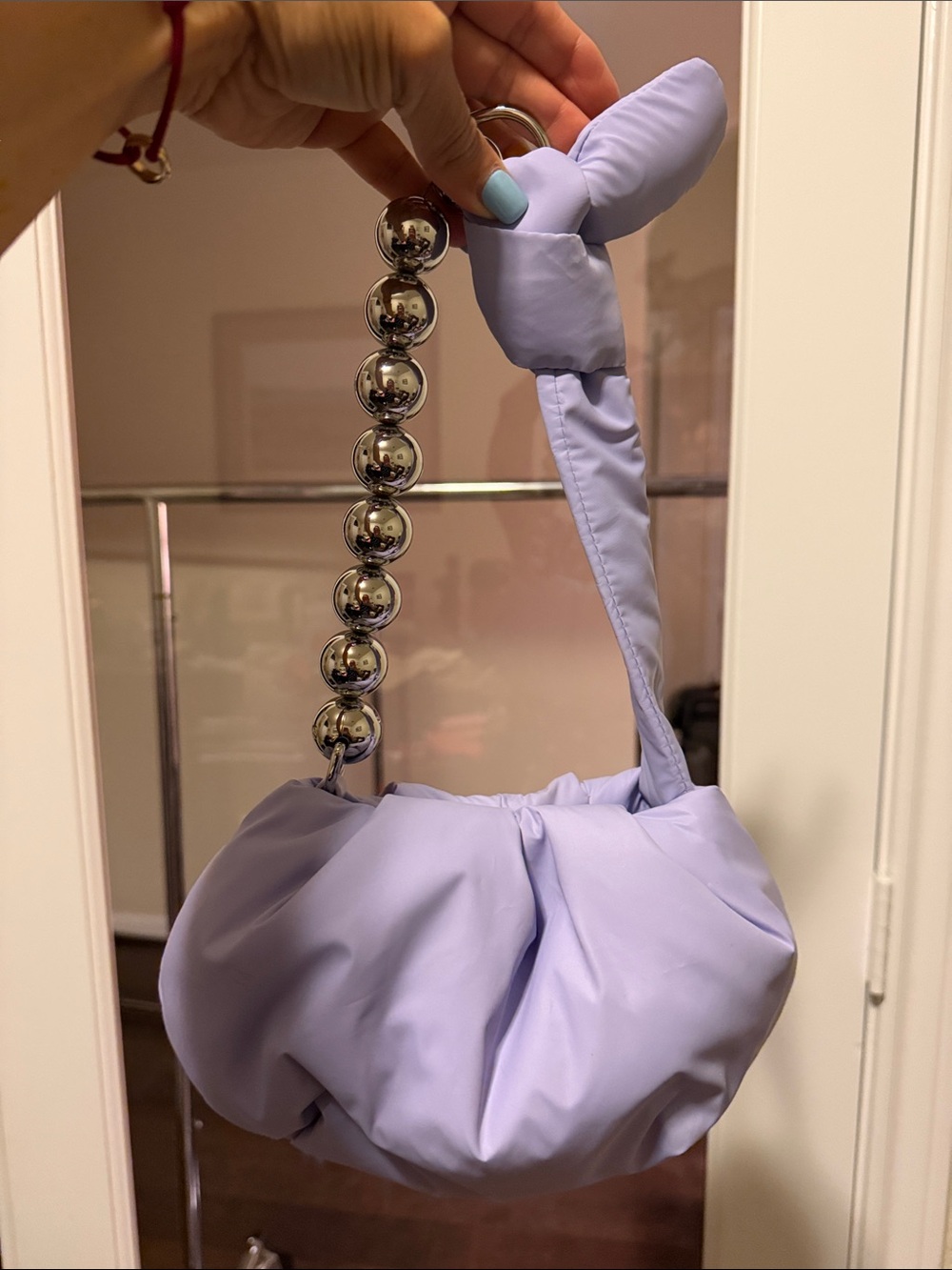 TOUS Lavender Puff Shoulder Bag with Silver Beaded Handle